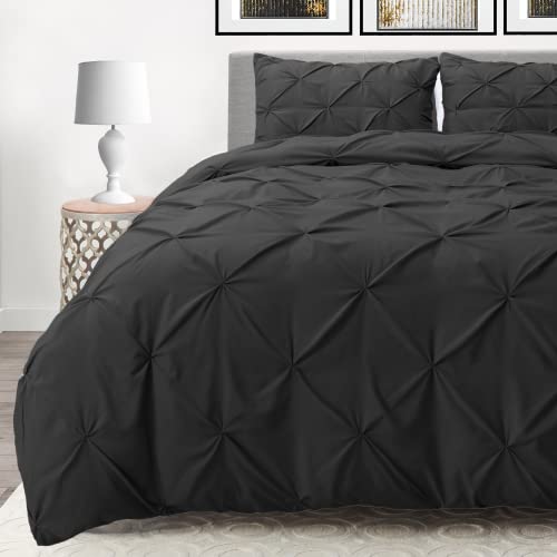 Image of Nestl Twin Comforter Set Pinch Pleat Comforter, Bedding Comforter Sets, Comforter Set for Twin Bed, Pintuck Comforter Set Twin /Twin XL Size, Down Comforter with 1 Pillow Sham, 2-Piece - Black