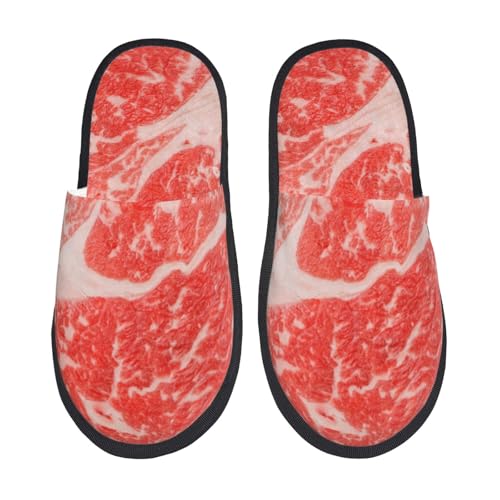 Beef Steaks Print Women'S Fuzzy Slip On Indoor Outdoor Winter House Slippers