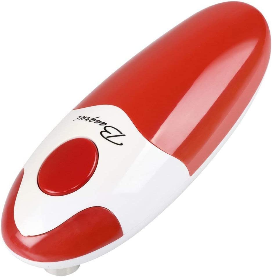 BangRui Smooth Soft Edge Electric Can Opener with One-Button Start and One-Button Manual Stop (Red)