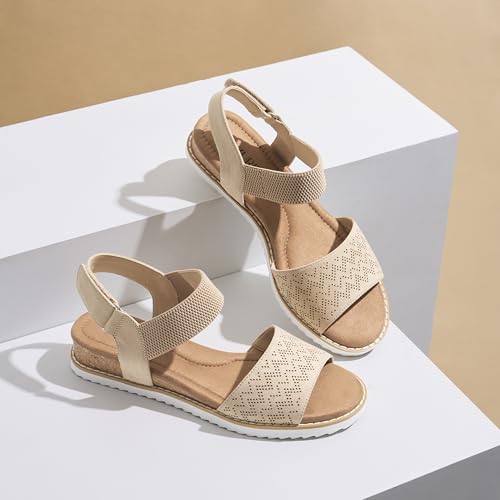 ZURIN Womens Comfortable Walking Sandals Open Toe Elastic Ankle Strap Short Flat Wedge Sandals for Women Dressy Summer4