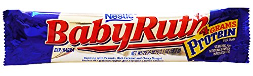 BABY RUTH - BARRA DE CARAMELO RETRO AMERICANO CLÁSICO DE 59,5 G - MANÍ/CARAMEL/NOUGAT - 4 BARRAS