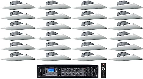 Rockville Office Audio Kit- Amplifier Bundle with (24) 2' X 1' Drop-Ceiling Tile Speakers (25 Items)
