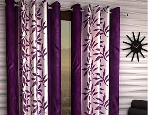 Image of WOAH Polyester Floral Door Curtain Door Window Curtain Premium Polyester Weaved Parda Modern Parde for Living Room Bedroom Home Office Screens Eyelet Ring 9-feet (Purple)