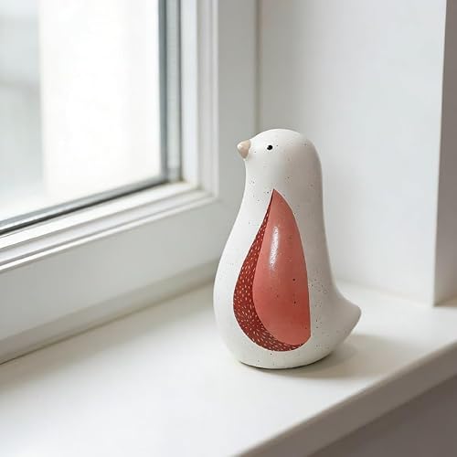 Minimalistyczna ceramiczna figurka ptaka - Biała nakrapiana dekoracja