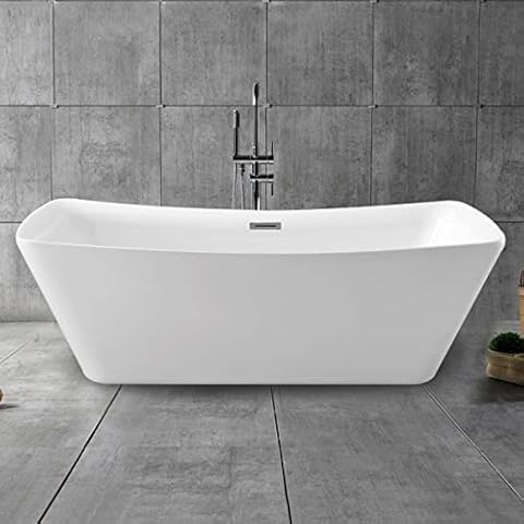 BHBL 67 In Seamless Freestanding Bathtub Contemporary Soaking Tub with Chrome Overflow White Acrylic (DK-SLDYG863) Cover