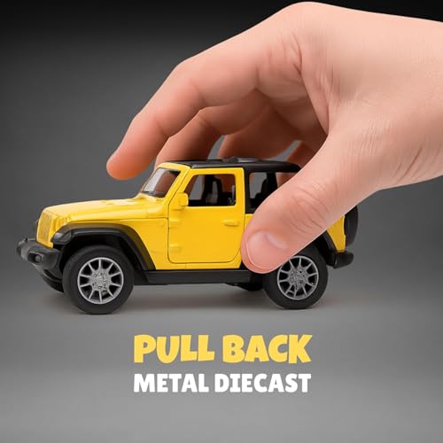 Image of Jeep Die Cast Metal Toy Car with Opening Doors & Pull Back Action | Mini Manual Push Super Car No Battery Needed | Durable Diecast Vehicle for Kids Age 3+ | Collectible Gift (Yellow)