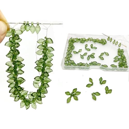 200Pcs Green Leaf Charms for DIY Jewelry Acrylic Transparent Beads for Crafting Nature-Inspired Pendants for Necklaces Earrings Bracelets