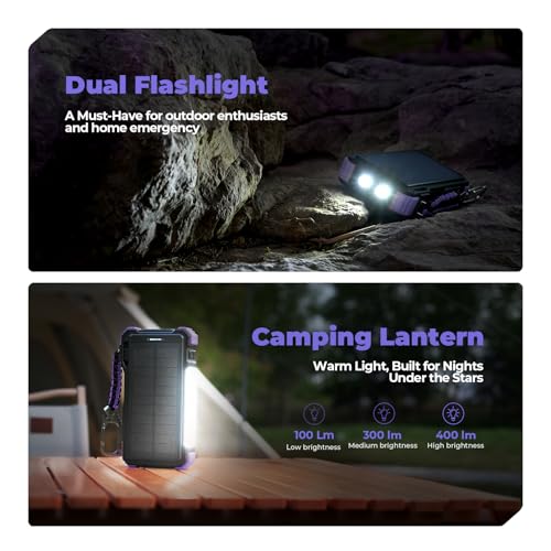 Image of BLAVOR Solar Power Bank 20000mAh Built-in Cables, Wireless Charger for Phones & Apple Watch, 20W Fast Charging Battery Pack with USB C, Flashlight, Solar Charger for iPhone, iPad, iWatch, Samsung