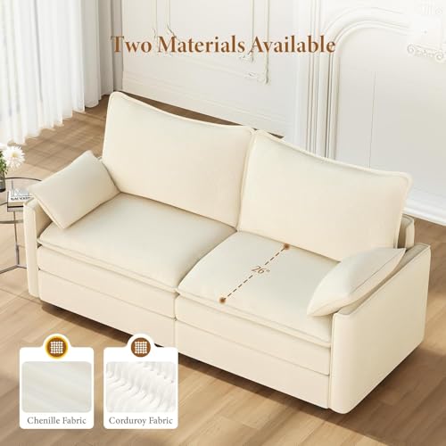 Image of Vesgantti 74 inch Loveseat Sofa for Living Room, Comfy Cloud Couch Deep Seat Chenille Modern 2 Seater Small Sofa with Armrest Pillow, Easy Assembly for Small Spaces, Beige