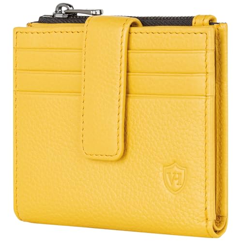 VON HEESEN Leder Kartenetui Geldbörse mit RFID-Schutz - Portemonnaie für Damen & Herren aus echtem Leder - Kartenhalter mit Münzfach - Geldbeutel für Frauen und Männer in Gelb