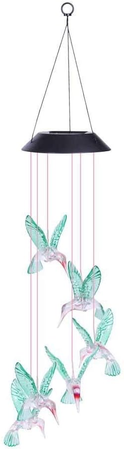 Solar-Powered LED Light-Up Vibrant Wind Chime Garden and Patio Decor (Hummingbirds)