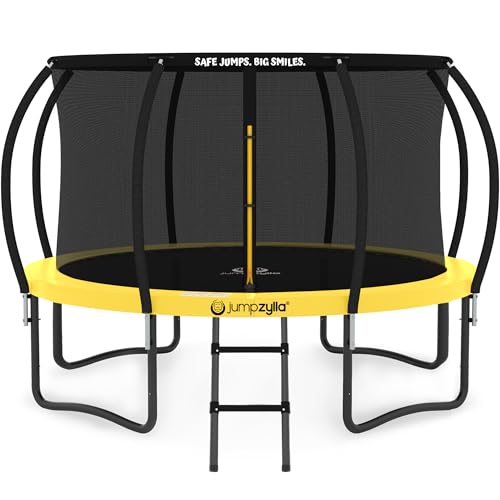 Image of JUMPZYLLA Trampoline Outdoor 8FT 10FT 12FT 14FT 15FT 16FT with Enclosure and Ladder, ASTM Approved Recreational Trampoline for Kids and Adults, Anti-Rust Coated Frame