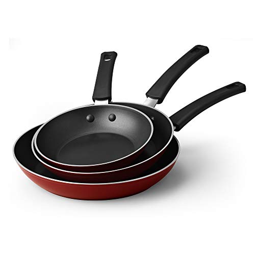 Cook N Home 02614 3-Piece Fry Pan Set, 8, 9.5, and 11-Inch, Red
