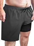 Arcweg Men's Plus Size Swim Shorts Long Swimming Shorts for Men Big and Tall Swimming Trunks with Compression Liner & Zipper Pocket 2XL-6XL Black 4XL
