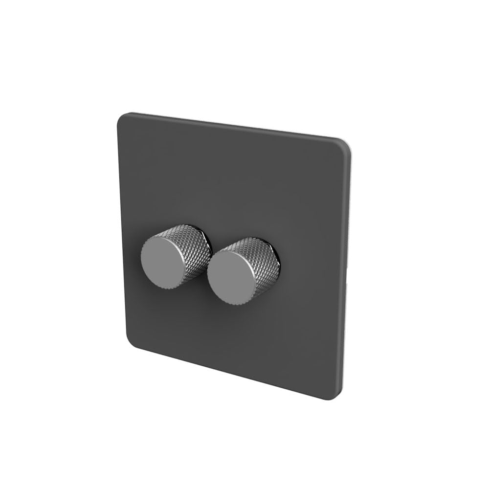 SAMOTECH WIFI Smart DIMMER UK No neutral wire required, compatible with Alexa, Google, Tuya, Smart Life - Grey/Silver 2-Gang — image 1