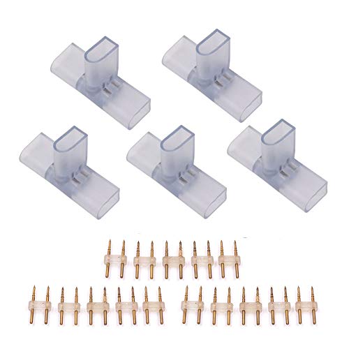 XUNATA Pack of 5 LED Joint Connector, 2 Pin T Shaped LED Neon Light PVC Splice Connector, LED Light Accessory for AC 110V 8 x16MM Single Color LED Neon Rope Light