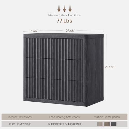 SICOTAS Night Stand Set 2 - Oversized Extra Large Bedside Table Modern Side Table with Storage Fluted 3 Drawer Nightstand 27.5" W End Tables Living Room Nightstands for Bedroom Sofa Couch Home Office - Image 4