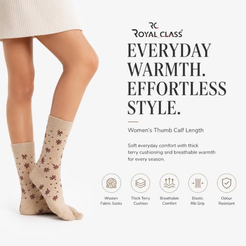 Image of RC. ROYAL CLASS Women's Warm Woolen Calf Length Thick Terry /Towel Multicolored Socks(Pack of 3 Pairs)(Winter wear socks)