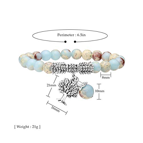 Image of Top Plaza Stretch Rose Quartz Life Tree Lucky Stone Bracelet Reiki Healing Crystal Gemstone Dangle Charms Pendant Birthstone Bracelet(6.2 inch)