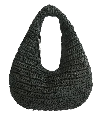 Crescent Straw Handbag for Women Straw Summer Beach Tote Handbag Vacation Shoulder Purses Raffia Woven Hobo Bag Clutch