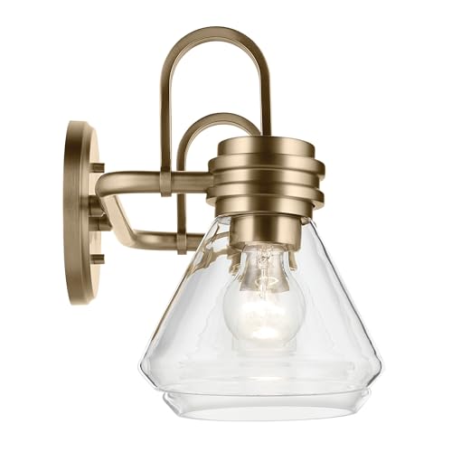 Image of Kichler Farum 19.25 inch 2-Light Bathroom Vanity Light Fixture with Clear Glass in Champagne Bronze for Vanity Mirror, Jack & Jill Layout, Over Mirror (19.25 inch W x 9.5 inch H), 55154CPZCLR