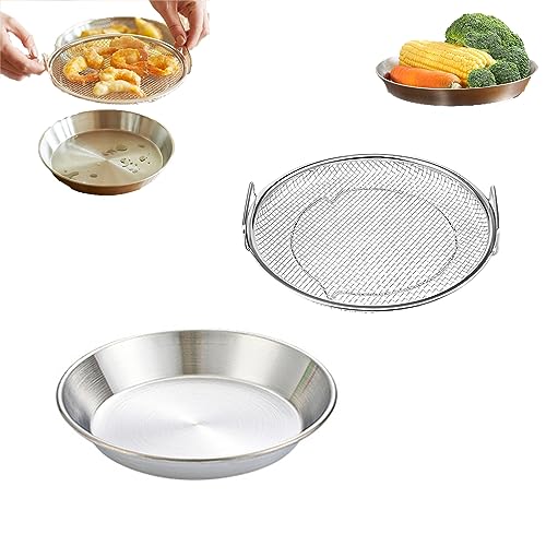 蒸し器 蒸しかご ステンレス 蒸し器 調理 ざる かご 網 揚げ物かご 19/22CM 油受け皿 多機能食 蒸し皿 洗器対応耐 蒸し台 卓上 水切り 油切り キッチン用品 調理器具 調理用品 蒸し野菜 調理 ざる かご 網 ステンレスフライパンで蒸し料理が