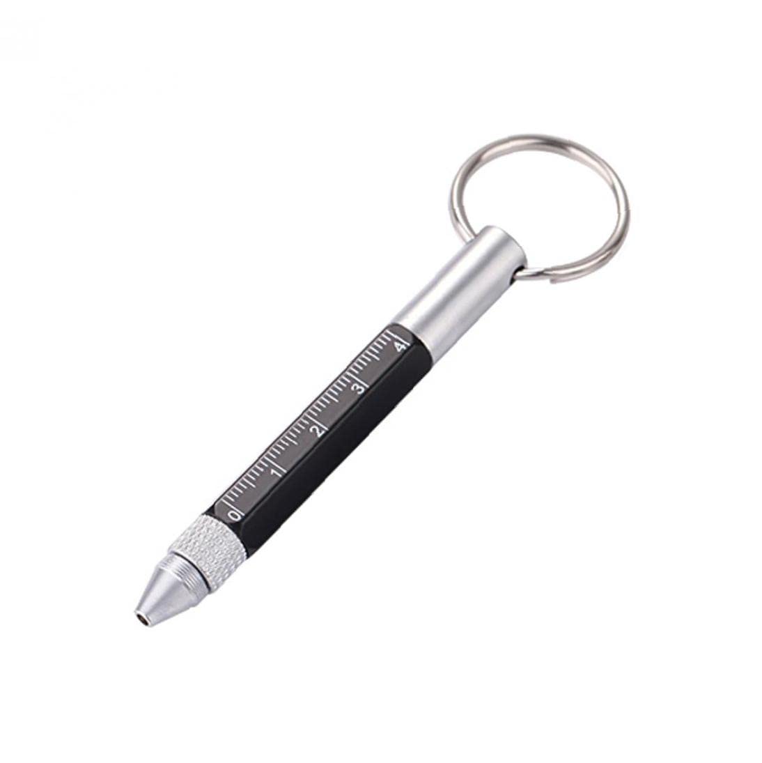 Ayrsjcl Boys Black 6-In-1 Key Ring Pen Practical Keychain Stylus Multifunctional Ballpoint Pen Durable Scale Key Pen Multifunction Tool