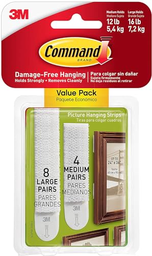 Command Picture Medium and Large Hanging Strips (8*2L + 4*2M) White color 12 pairs/pack | Holds 7.2 kg