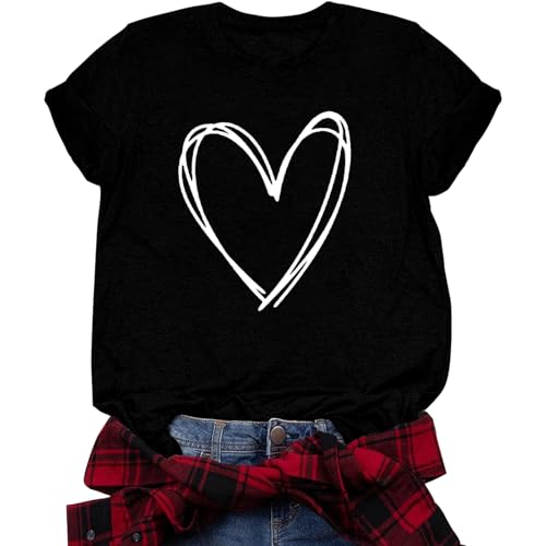 Image of Valentines Shirts for Women Valentine Love Heart Printed Graphic Tshirt Cute Girls Casual Top