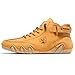 FLYLAND Men's Casual Leather Fashion Sneakers Ankle Chukka Boots Slip On Lightweight Loafers Walking Driving Shoes (Golden, 8.5)