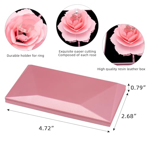 Image of wonuu Engagement Ring Box,Ring Rose Box Surprise Jewelry Storage Holder for Woman as Proposal Engagement Wedding Ring Jewelry Gift Case in Valentine's Day ect. (Rhombus Shaped-Pink)