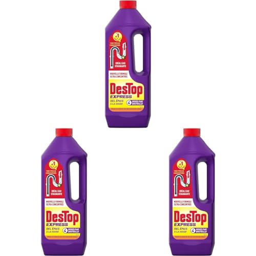 Destop desatascador tuberías con sosa cáustica, formato gel, 1L, total 4 dosis (Paquete de 3)