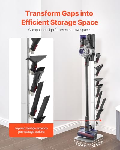 Image of VEVOR Vacuum Stand, Compatible with Dyson G5 V15 V12 V11 V10 V8 V7 V6 Series Upright Vacuums Cleaners & Accessories, Stable Vacuum Stand Holder with 6 Hooks and Non-slip Footpads, Gray