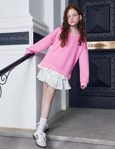 Image of Arshiner Girls Crewneck Sweatshirt Long Sleeve Pullover Tops Drop Shoulder Sweatshirts Side Split
