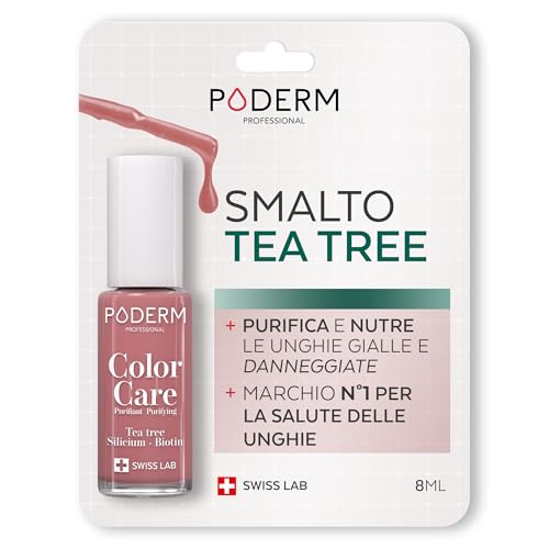 PODERM - MICOSI DELLE UNGHIE | Smalto colorato TEA TREE | Prevenzione e trattamento delle unghie gialle/danneggiate dalla MICOSI | TRATTAMENTO E COLORE | Mani/Piedi | Swiss Made