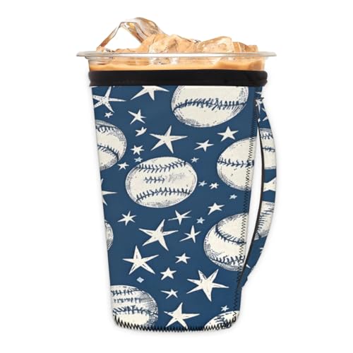 Baseball Stars Vintage M Reusable Iced Insulator Coffee Sleeves Neoprene Insulated Sleeves With Handle Coffee Sleeves for Iced Coffee Cups Drinks