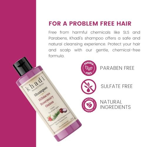 Image of KHADI Hibiscus, Rosemary & Onion Shampoo | Reduces Hair Fall & Promotes Growth | For Women & Men | Sulfate, SLS & Paraben Free | 210 ML