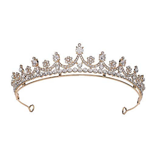 S SNUOY Gold Crowns for Women Flower Rhinestone Wedding Bridal Crystal Tiaras and Crowns for Girls Headband Hair Accessories
