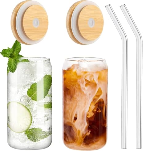 Image of Ice Coffee Sipper Glass Can Mug with Straw - 540ml Transparent Cup for Milk, Coffee, Green Tea, Juice, Smoothies - Reusable, Eco-Friendly Drinkware for Home, Office & Travel (Pack of 1)