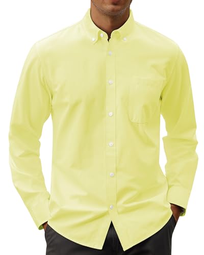 Image of J.VER Men's Oxford Shirt Solid Casual Button Down Collar Shirts Long Sleeve Dress Shirts with Pocket