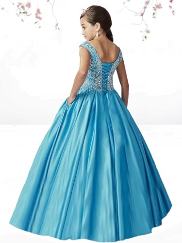 Girls A line Off The Shoulder Pageant Dresses with Pockets Rhinestone Princess Birthday Party Formal Prom Gowns2