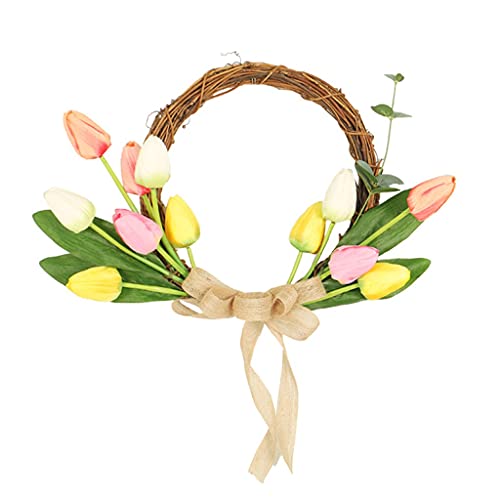 Wssbk Tulip Vine Circle Wreath Simulation Decoration Home Rattan Garlands Wall Hanging Decor #TOP25