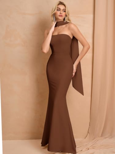 Image of Auraxe 2026 Women's Bodycon Formal Maxi Dresses Elegant Tube Summer Wedding Guest Cocktail Party Dress with Scarf