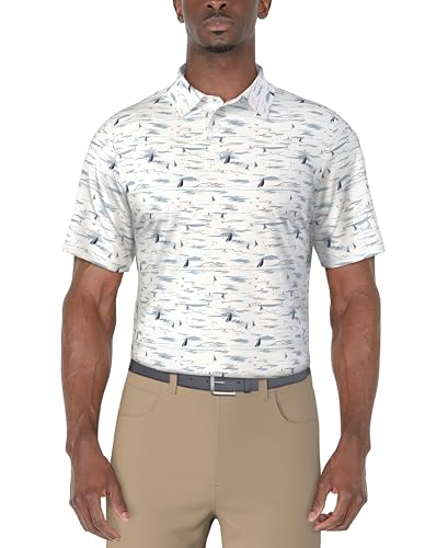 PGA TOUR Men's Short Sleeve Printed Golf Polo Shirt Moisture Wicking