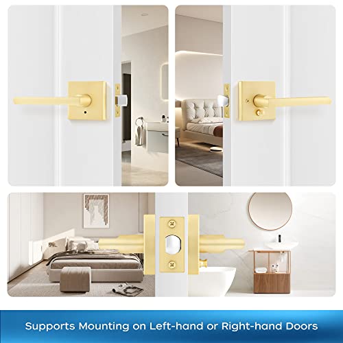 Leydebong 3 Pack Gold Door Handle Heavy Duty, Keyless Door Knob Reversible Square Door Lever For Bedroom, Bathroom And Rooms #TOP6
