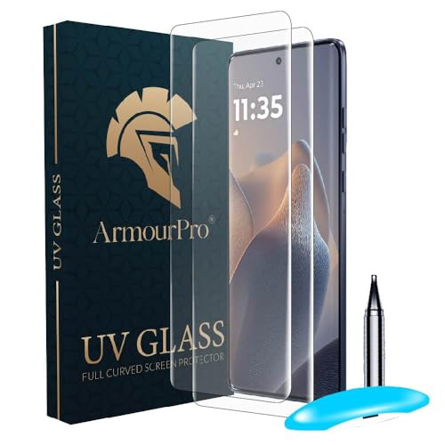 Image of ArmourPro UV Glue Tempered Glass for Motorola Edge 60 Fusion, Pack of 2, Curved Screen Protector, 9H Anti Scratch, Edge to Edge Coverage, HD Clarity, Easy UV Installation Kit