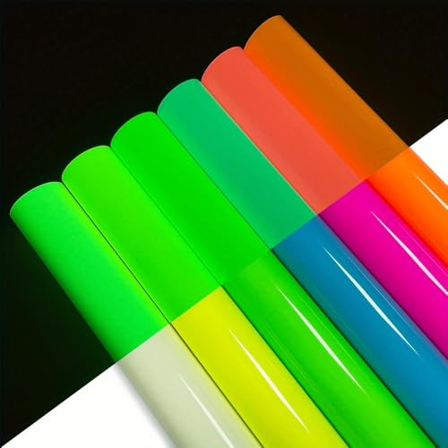 Efuncro Fluorescent Glow in Dark HTV 12 x 12-6 Sheets HTV Heat Transfer Vinyl for Cricut Machine Luminous Heat Transfer Lettering Film Glow in The Dark Heat Transfer Vinyl for T Shirts Pillows