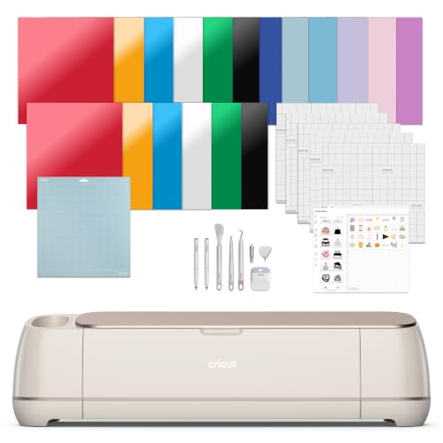 Image of Cricut Maker 4 - Smart Cutting Machine (Seashell) | Engagement Bundle | Includes Smart Vinyl, Cardstock, Transfer Tape, Iron On HTV, Mat, Pens, Tool Kit, & 30 images in Design Space App