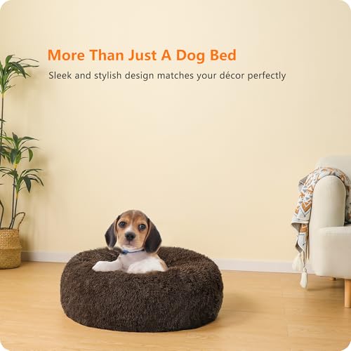 HMTOPE Orthopädisches Hundebett rund Hundekissen Hundesofa Katzenbett Donut Kuscheliges Hundekorb Waschbar, 60 cm Ø, Braun