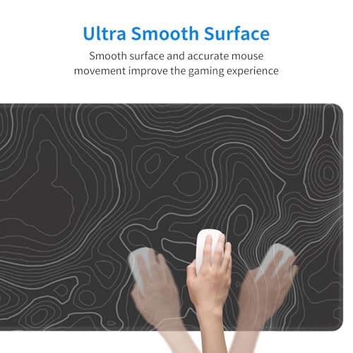 Image of Topographic Contour Extended Big Mouse Pad Large,Gaming Mouse Pad Desk Pad,31.5x11.8 Inch Long Computer Keyboard Mouse Mat Mousepad with 3mm Non-Slip Base and Stitched Edge for Gaming and Office